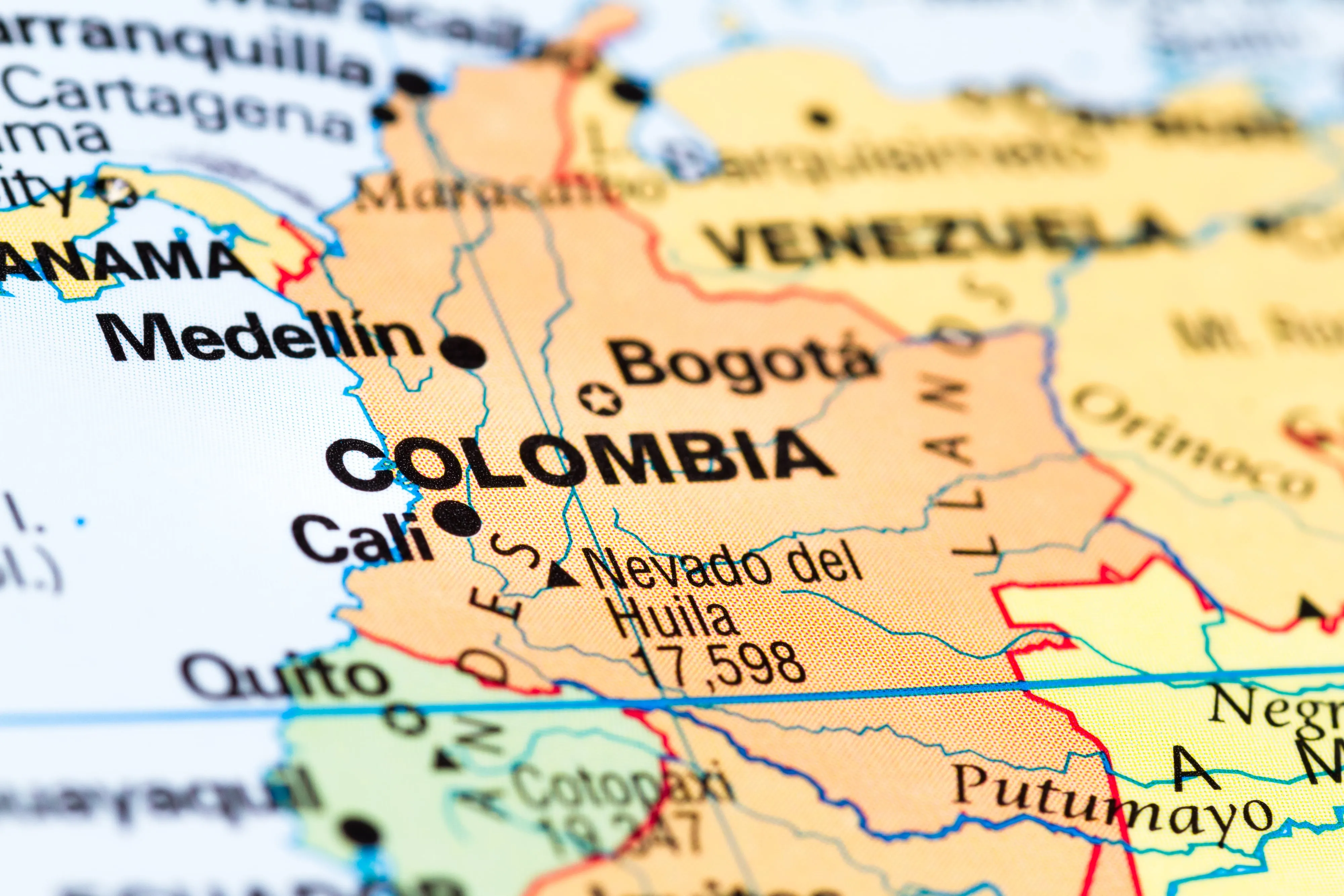 A close-up map of Colombia and neighboring Venezuela