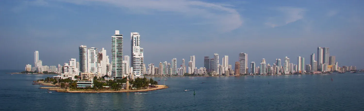 Cartagena's modern skyline rising over the Caribbean