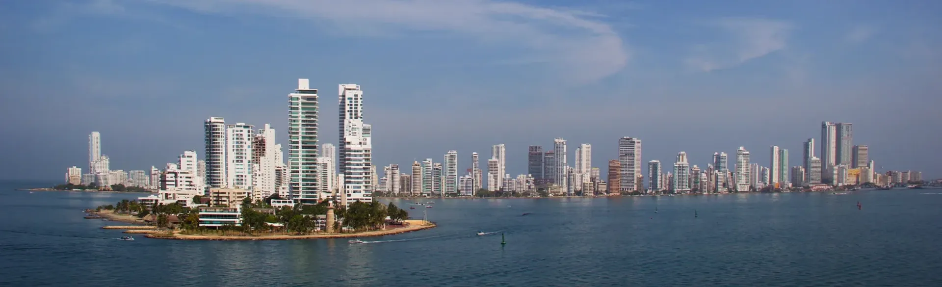 Cartagena's modern skyline rising over the Caribbean